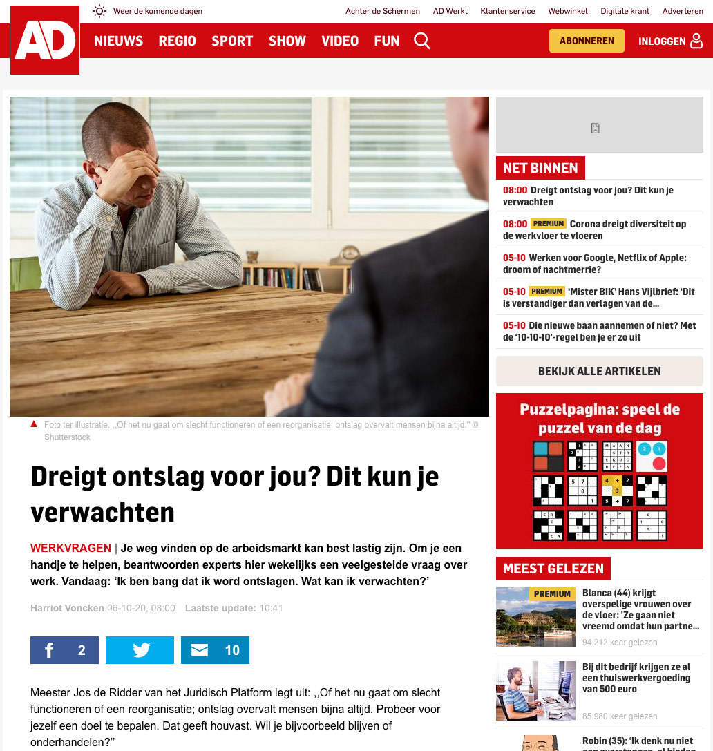 Interview met Juridisch Platform in het AD